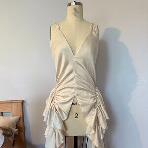 AKNVAS Pearl Ruffled Satin White Top Size 2 Size S